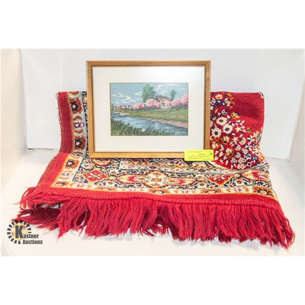 ANTIQUE HANDMADE RUG 38" X 62" + HANDMADE PETIT