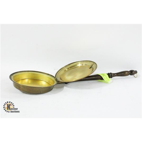 SMALL VINTAGE BRASS BED WARMER WITH