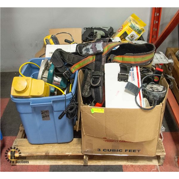 PALLET OF ASSORTED SHOP TOOLS, MATERIALS AND MORE