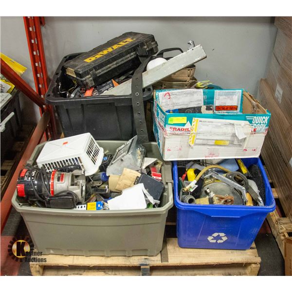 PALLET OF ASSORTED SHOP TOOLS, MATERIALS AND MORE