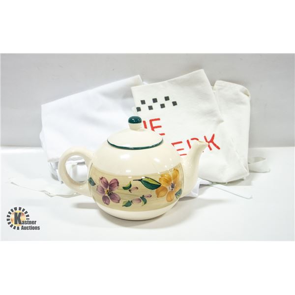 3 APRONS & TEA POT