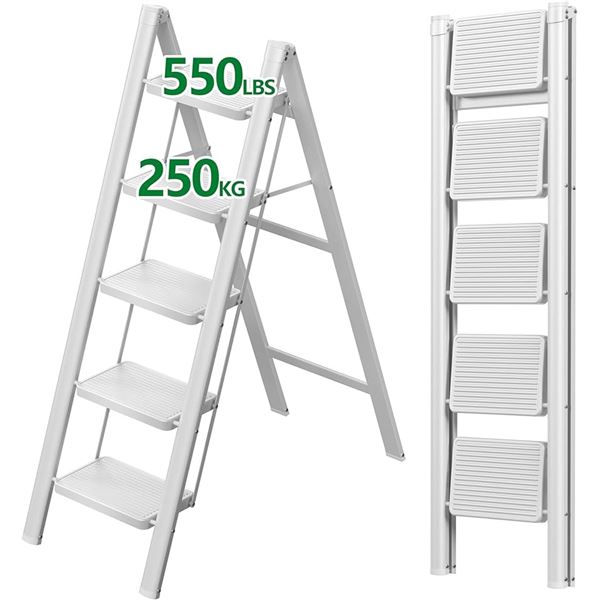 NEW 5 STEP STEPPING LADDER WHITE