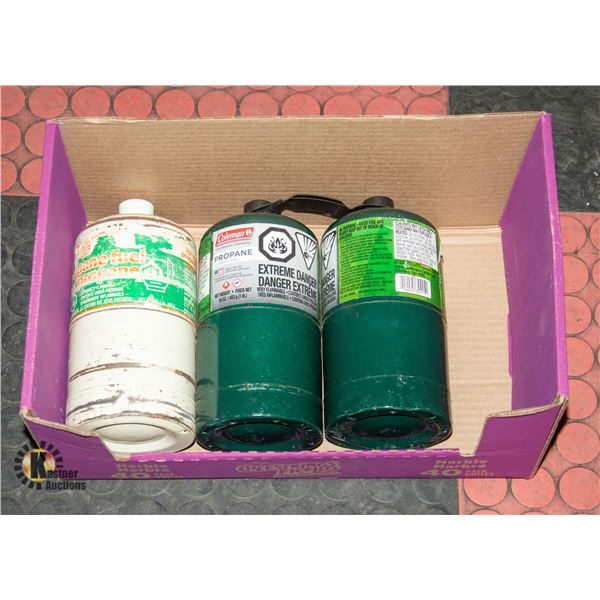 2 NEW 16 OZ PROPANE BOTTLES + USED