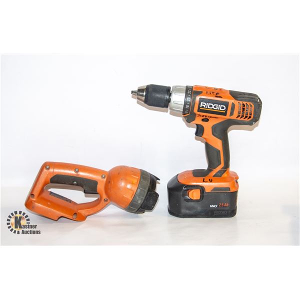 "PAWN SHOP" RIDGID DRILL AND LIIGHT 1 BATTERYS