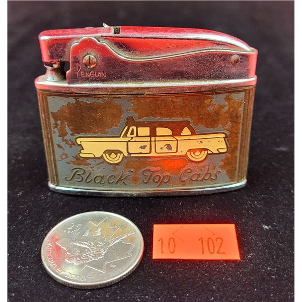 VTG Penguin High Quality Black Top Cabs Advertising Lighter Made In Japan