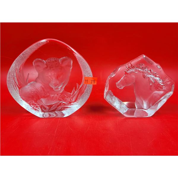 Signed Etched Crystal Animal Sculptures