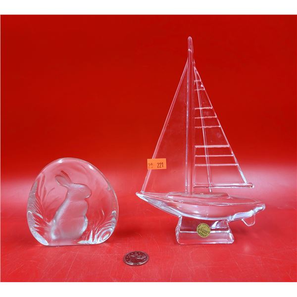 Etched Crystal Bunny & Crystal Sailboat Sculpture