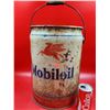 Image 1 : VTG Mobiloil 5 Gallon Oil Can w/ Embossed Bottom