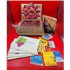Image 1 : VTG Sewing Lot w/ Sewing Basket, Needles, Hooks & Eyes, & More