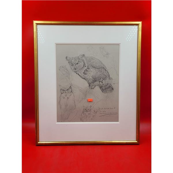 Framed Original "Great Horned Owl" Sketch by Glen Coates