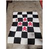Image 1 : Hand Knitted Checkered & Red Skull Blanket