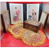 Image 1 : Geisha Prints, Elephant Storage Box, & Weaved Wicker Wall Art