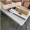 Image 1 : TV CEILING MOUNT, DUAL MONITOR DESK STAND AND VINTAGE BROWN KEYBOARD TRAY