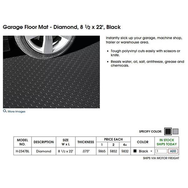 NEW ROLL OF 8.5FT X 22FT BLACK GARAGE FLOOR MATT, CHECKERPLATE PATTERN PART NUMBER  H-2347BL