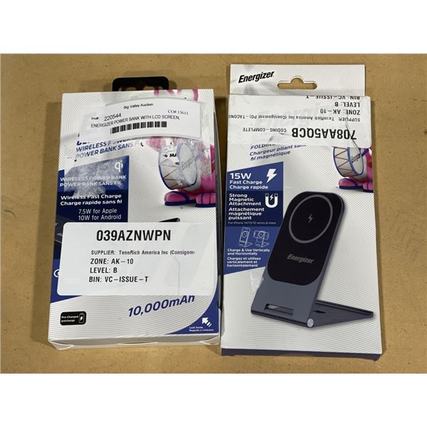 ENERGIZER POWER BANK WITH LCD SCREEN, 10,000MAH AND WIRELESS FOLDING CHARGER