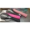 Image 1 : YONEX VOLTRIC LITE BADMINTON RACQUET IN CASE, AND 3 BADMINTON RACQUETS WITH 2 YOGA MATTS