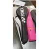Image 2 : YONEX VOLTRIC LITE BADMINTON RACQUET IN CASE, AND 3 BADMINTON RACQUETS WITH 2 YOGA MATTS