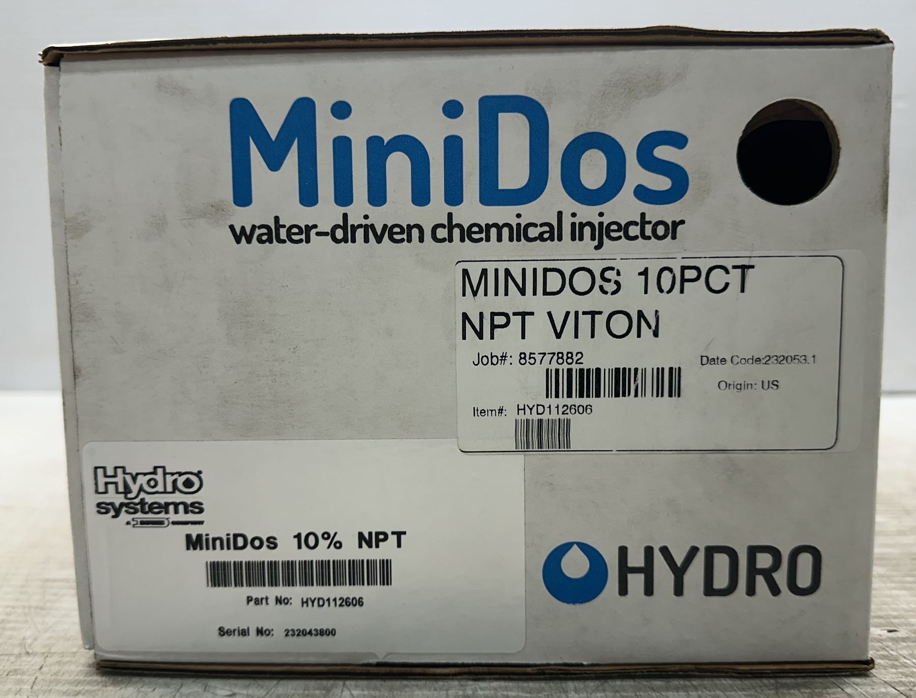 Hydro Instruments Injector Hydro Systems EHYD112606 MiniDos Water-Driven Chemical Injector