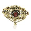Image 3 : Vintage 14k Gold 4 ctw Round Oval Garnet Open Work Pearl Dangle Pin Brooch Penda