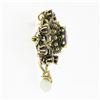 Image 6 : Vintage 14k Gold 4 ctw Round Oval Garnet Open Work Pearl Dangle Pin Brooch Penda