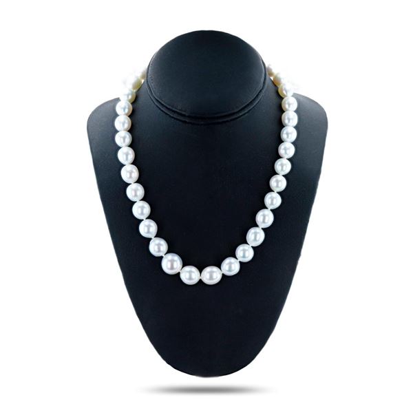 10MM to 13MM SILVER South Sea Cultured Pearl Necklace with 14K White Gold Clasp