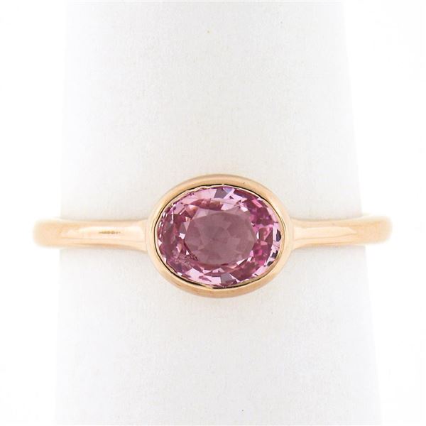 NEW 14k Rose Gold 1.29 ctw GIA Oval Orangy Pink Sapphire Bezel Solitaire Ring