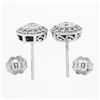 Image 5 : NEW 14k White Gold 0.83 ctw Round Bezel Diamond w/ Halo & Milgrain Stud Earrings