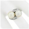 Image 4 : Vintage 14K Gold GIA Cultured Saltwater Akoya Pearl Baguette Diamond Bypass Ring