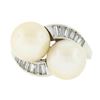 Image 5 : Vintage 14K Gold GIA Cultured Saltwater Akoya Pearl Baguette Diamond Bypass Ring