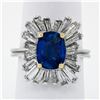 Image 1 : Vintage Platinum 3.43 ctw AGL Cushion Sapphire & Diamond Ballerina Cocktail Ring
