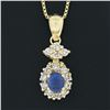 Image 3 : 14K Gold 0.85 ctw Sapphire & Diamond Halo Cluster Dangle Pendant w/ 20" Box Chai