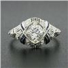 Image 3 : Antique Platinum 1.08 ctw GIA European Diamond Solitaire Sapphire Engagement Rin
