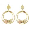 Image 1 : 10k Two Tone Gold Etched Textured Grape Leaf Open Circle Drop Dangle Earrings