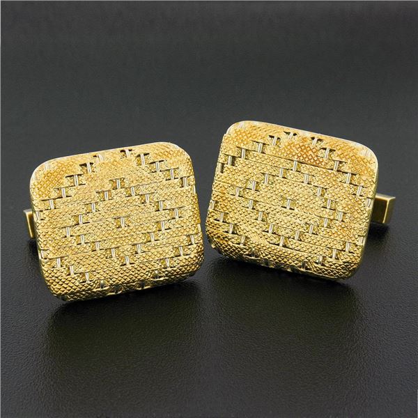 Vintage Tiffany & Co. Mens 18k Two Tone Gold Woven Textured Platter Cuff Links