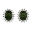 Image 1 : 14K White Gold 3.98 ctw Oval Green Sapphire & Round Diamond Halo Stud Earrings