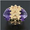 Image 2 : Vintage Victorian Revival 14k Gold Dual Amethyst Bead Work Twin Heart Dome Ring