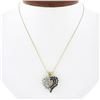 Image 1 : 14k Yellow Gold 1.08 ctw Diamond & Sapphire Cluster Open Heart Pendant & 21" Cha