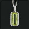 Image 3 : 18K White Gold Rectangular Lemon Quartz Diamond Encrusted Bail Pendant Necklace