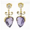 Image 1 : Antique Victorian 14K Gold Old MIne Diamond Carved Amethyst Heart Drop Earrings
