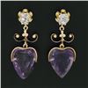 Image 2 : Antique Victorian 14K Gold Old MIne Diamond Carved Amethyst Heart Drop Earrings