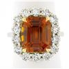 Image 1 : NEW Plat. & 18K Gold 10.7 ctw GIA Vivid Orange Sapphire Diamond Halo Cocktail Ri
