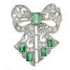 Image 1 : Antique Art Deco Platinum Old Cut Diamond & Emerald Large Ribbon Bow Pin Brooch