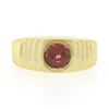 Image 4 : Mens 14k Gold 1.50 ctw Round Burnish Bezel Rhodolite Garnet Solitaire Grooved Ri