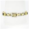 Image 2 : Vintage 18K & 14K TT Gold Round Bezel Sapphire & Baguette Diamond Link Bracelet