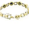 Image 3 : Vintage 18K & 14K TT Gold Round Bezel Sapphire & Baguette Diamond Link Bracelet