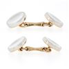 Image 5 : Men's Antique 14k Rosy Yellow Gold & Platinum Mother of Pearl Round Cuff Links