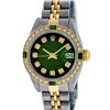 Image 2 : Rolex Ladies Quickset 18K Yellow Gold And Steel Green Vignette Diamond And Emera