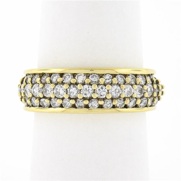 Jose Hess 18k Gold 0.90 ctw Round Prong Diamond Multi Row Grooved Wide Band Ring