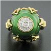 Image 2 : Vintage 18K Gold 0.15 ctw Diamond Cluster Green Enamel Large Prong Domed Tall Ri