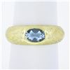 Image 1 : MAZ 14k Yellow Gold Oval Bezel Aquamarine Solitaire Textured Cocktail Band Ring